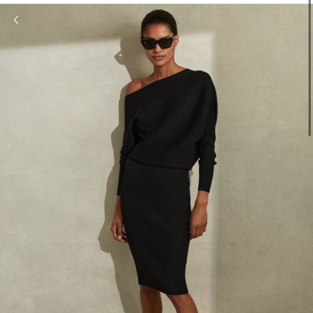 REISS Lara Off-Shoulder Ribbed Dress